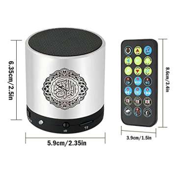 Hitopin Digital Quran Speaker FM Radio Silver Color with Remote Control Over 18Reciters and15 Translations Available Quality Qur'an Player Arabic English French, Urdu etc Mp3