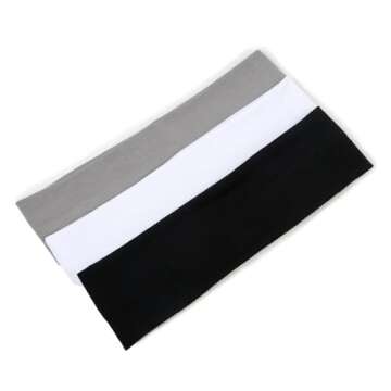 Women's Thick Stretchy Sweat Headbands in White and Black for Yoga, Workout, and Everyday Wear - Non-Slip Hair Accessories with Basic Fashion Style