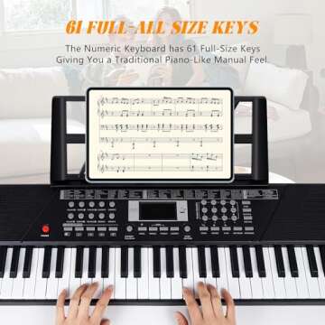 61 Keys Keyboard Piano,Electric Digital Piano,with Built-In Speaker Microphone,Piano Note Stickers,Sheet Music Stand and Power Supply,Portable Keyboard Piano for Beginners Girls Boys UU