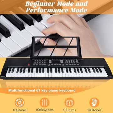 61 Keys Keyboard Piano,Electric Digital Piano,with Built-In Speaker Microphone,Piano Note Stickers,Sheet Music Stand and Power Supply,Portable Keyboard Piano for Beginners Girls Boys UU