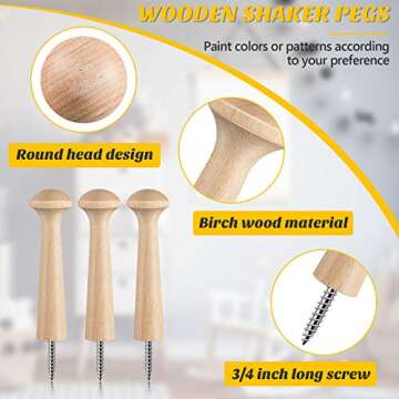 Wooden Shaker Peg Wood Screw-on Shaker Pegs 2.9 Inch Long Unfinished Wood Shaker Racks for Hanging Clothes Hats Towel and More DIY Paint Color (30 Pieces)