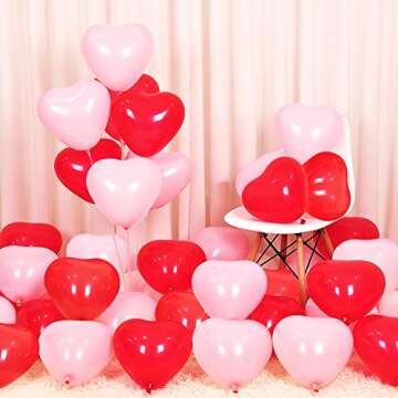 50 Pieces Love Heart Balloons Red Pink Latex Heart Balloons for Valentines Day Wedding Anniversary Engagement Birthday Garden Company Celebration Graduation Prom Party Decoration Romantic Decoration