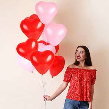 50 Pieces Love Heart Balloons Red Pink Latex Heart Balloons for Valentines Day Wedding Anniversary Engagement Birthday Garden Company Celebration Graduation Prom Party Decoration Romantic Decoration