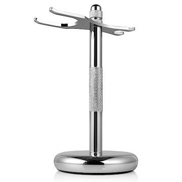 Perfecto Deluxe Chrome Razor and Brush Stand - The Best Safety Razor Stand. This Will Prolong The Life of Your Shaving Brush, metal