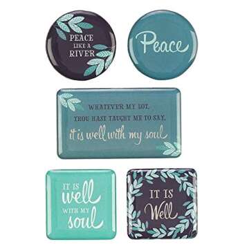 Christian Art Gifts Teal and Blue Assorted Refrigerator Magnets with Spiritual Hymn - It is Well with My Soul - Inspirational Fridge Magnet Set of 5, Leafy Wreath Magnets Home & Kitchen Decorations