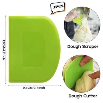 SURDOCA Dough Scraper Bench Scraper - 3P 4.7x3.7" Plastic Flexible Bowl Scraper, Sharp Edge & Angles Cake Scraper. Non-Slip Bakeware Decorating Tools Sculpting & Modeling Tools - Blue+Green+Blue