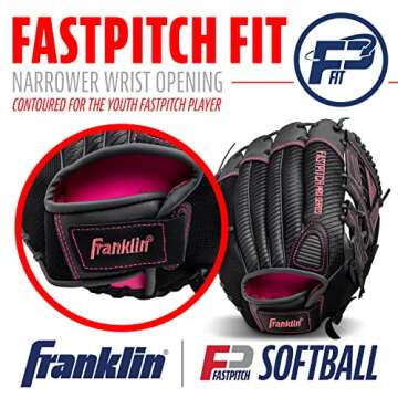 Franklin Sports Girls Softball Glove - Women's Windmill Fastpitch + Slowpitch Softball Glove - Pink Softball Mitt - Right Hand Throw Adult + Youth - 12"