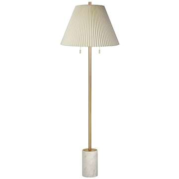 Possini Euro Design Milan Modern 66" Tall Floor Lamp Standing Gold Metal Column Beige Pleated Empire Fabric Shade for Living Room Family Bedroom Office House Home