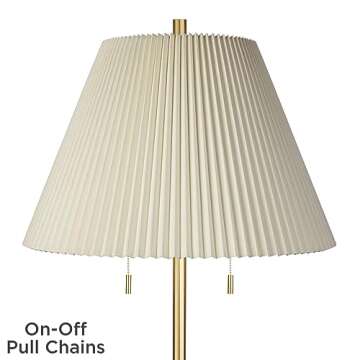 Possini Euro Design Milan Modern 66" Tall Floor Lamp Standing Gold Metal Column Beige Pleated Empire Fabric Shade for Living Room Family Bedroom Office House Home