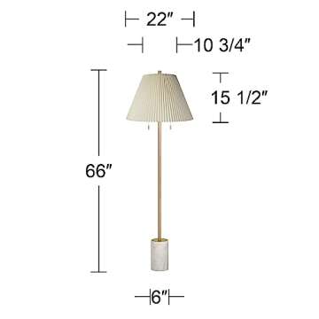 Possini Euro Design Milan Modern 66" Tall Floor Lamp Standing Gold Metal Column Beige Pleated Empire Fabric Shade for Living Room Family Bedroom Office House Home