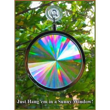 Rainbow Symphony- Rainbow Window Suncatcher, Axicon Prism Pattern, with Bonus Rainbow on Board Sun Catcher, Made in USA