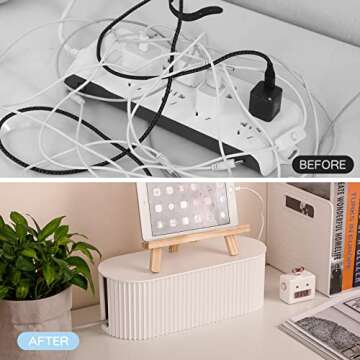 FABROK Cable Management Box with 10 Cable Ties, Organizer Box for Power Strips, Surge Protectors, Chargers, Adapters, TV Computer Wires Cable Hider Box for Home/Office (Small/White)