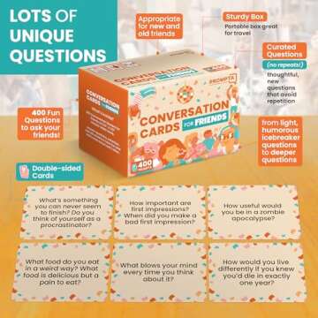 Prompta 400 Conversation Cards for Friends – Casual, Funny Get to Know You Conversation Starters to Connect with Friends