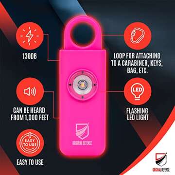 Original Defense® Siren Self-Defense Alarm (Magenta) - 130 dB Keychain Alarm with LED Strobe Light for Women, Children, and Elderly - Police Recommended