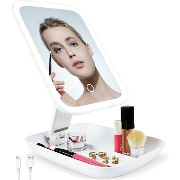chooone Makeup Mirror with Lights, 3 Color Lighting Modes 72 High Brightness LED Vanity Mirror, Touch Design, Infinitely Dimmable, Type-c