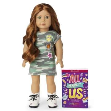 American Girl Truly Me 18-inch Doll #103 with Green Eyes, Red Hair, Light-to-Medium Skin, Camo T-shirt Dress, For Ages 6+