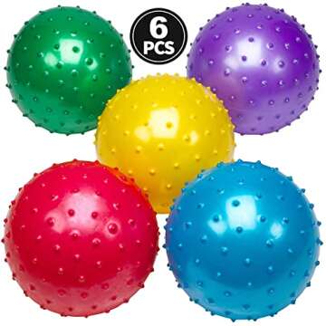 Bedwina Knobby Balls - (Pack of 6) Bulk 7 Inch Sensory Balls and Spiky Massage Stress Balls for Toddlers, with Pump, Fun Bouncy Toddler Balls for Kids Party Favors, Stocking Stuffers