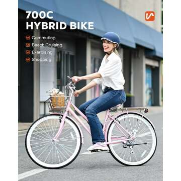 Viribus Women's 7 Speed Hybrid Bike with Basket