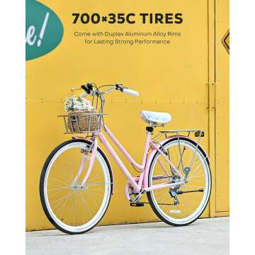 Viribus Women's 7 Speed Hybrid Bike with Basket