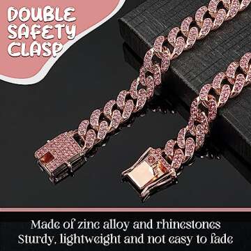 LEIFIDE Dog Chain Collar Diamond Link Dog Collar 12 mm Wide Dog Necklace Metal Cat Chain Pet Crystal Collar Jewelry Accessories for Small Medium Large Dogs Cats (Rose Gold, Pink,14 Inch)