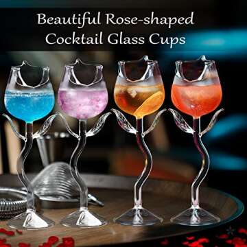 INFTYLE Rose Wine Glasses Cocktail Glass Set of 4 Flower Goblet Drinking Cups Clear Champagne Flutes Classy Red Wine Gifts for Housewarming Wedding Birthday Celebrations