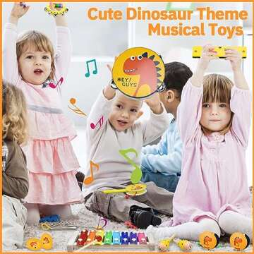 Toddlers Musical Instruments for Baby 1-3,Wooden Music Toys Set | Percussion Drum,Xylophone,Maracas Shakers,Tambourine | 14 PCS Dinosaur Instrumentos Musicales para Niños Kit for Kids Early Education