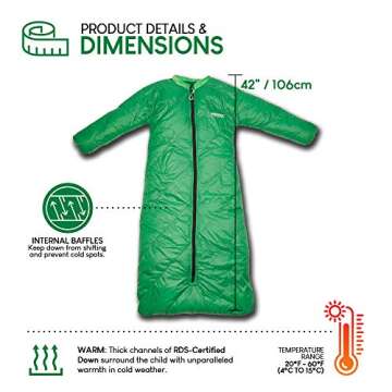 Big Mo 20 Kids Sleeping Bag (Ages 2-4), Moss Green, The Lightest, Warmest Down Camping Sleeping Bag for Kids Age 2-4 Years Old. 100% RDS-Certified Down for Max Warmth and Minimal Weight.