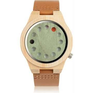 BOBO BIRD Men's Bamboo Wooden Watch with Leather Strap | 12 Holes Timer Design