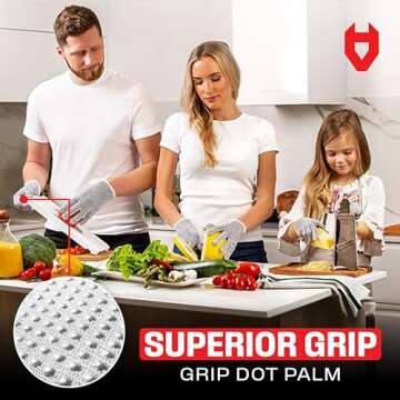 NoCry Cut Resistant Gloves Food Grade with Grip Dots for Superb Grip - Breathable & Lightweight Cutting Gloves for Chefs - Ambidextrous - Cut Resistant Kitchen Gloves for Cutting or Woodworking Gloves