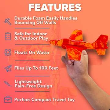 Airplane Toy Foam Glider Plane for Kids: Best Outdoor Toys for Boys & Girls - Easter Basket Stuffers for Kids & Fun Flying Gliders Easy Throwing Air Planes - Easter Gifts for Age 4 5 6 7 8 9 Year Olds