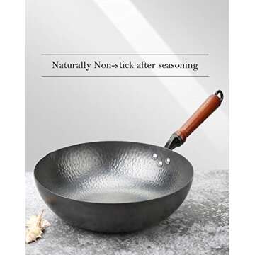 BIELMEIER 12.5" Wok Pan- Woks and Stir Fry Pans, Carbon Steel Wok, Flat Bottom Wok with Lid Suits for all Stoves