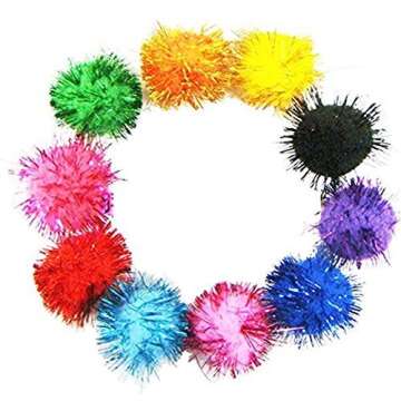 TECH-P®100 Pack 1.3 Inch Pom Poms with Glitter Tinsel and 30 PCS 1.18"30mm Non Glitter Pom Poms Sparkle Balls Cat Toy Balls– Assorted Color