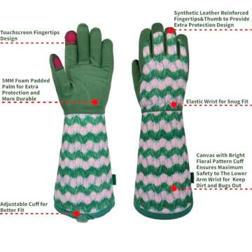 MSUPSAV Gardening Gloves,Garden Gloves,Rose Gloves,Thorn Proof Rose Pruning Gloves,Yard Work Gloves,Work Gloves,Gauntlet Gloves,Garden Gifts&Birthday Gifts (Large,Green)