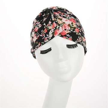 beauty YFJH Women's Cotton Turban Head Wrap Cancer Chemo Beanies Cap Headwear Cap Bonnet Hair Loss Hat (Black Flower)