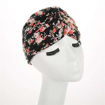 beauty YFJH Women's Cotton Turban Head Wrap Cancer Chemo Beanies Cap Headwear Cap Bonnet Hair Loss Hat (Black Flower)