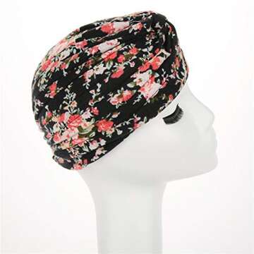 beauty YFJH Women's Cotton Turban Head Wrap Cancer Chemo Beanies Cap Headwear Cap Bonnet Hair Loss Hat (Black Flower)