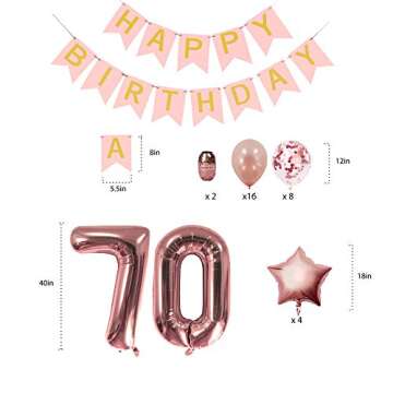 Rose Gold 70th Birthday Decorations Party Supplies Gifts for Women - Create Unique Events with Happy Birthday Banner, 70 Number and Confetti Balloons