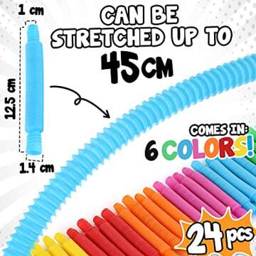 Mini Pop Tubes Fidget Toy 24 Pack: Sensory Stretch Tubes Kit Stress Relief Toys for Kids | Fun Pop Tubes Bulk | Classroom Party Favors Prizes Birthday Party Supplies Fine Motor Skills for Toddlers