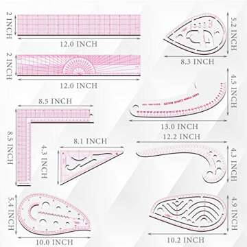 Sewing Rulers Set, 9 Styles Plastic Sew French Curve Ruler, Metric Sewing Measuring Tools for Designers and Tailors, Perfect for Drawing, Craft, Sewing Project and DIY by Sunenlyst (Style B-9PCS)