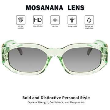 mosanana Trendy Sunglasses for Women Clear Light Green Transparent Rectangle Vintage Retro Fashion Cool 90s Cute Ladies Rectangular Funky 70S Aesthetic Small Skinny Stylish Chunky 2023 Unique Tracer