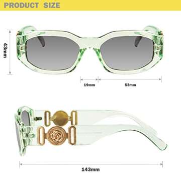 mosanana Trendy Sunglasses for Women Clear Light Green Transparent Rectangle Vintage Retro Fashion Cool 90s Cute Ladies Rectangular Funky 70S Aesthetic Small Skinny Stylish Chunky 2023 Unique Tracer