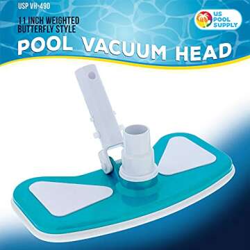 U.S. Pool Supply 11" Weighted Butterfly Pool Vacuum Head, 1-1/4" or 1-1/2" Swivel Hose Connection - Cleans Floor Debris - Safe for Vinyl Lined Pools