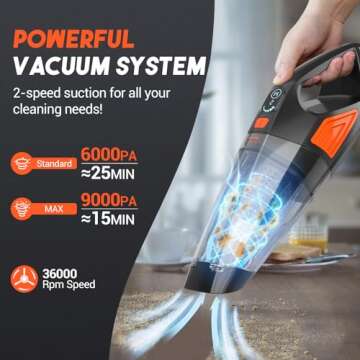 ATONEP Handheld Vacuum Cordless Rechargeable, Dust Buster Hand Vcauum Rechargeable with Large-Capacity Battery, Lightweight Rechargeable Powerful Portable Vacuum for Car, Home, Pet Hair