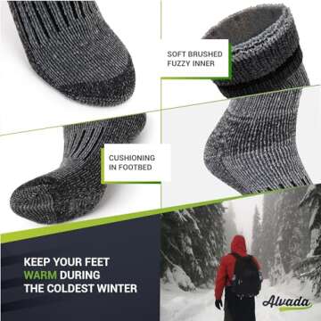 Alvada Warm Thermal Wool Socks for Winter Moisture Wicking and Breathable Cozy Boot Socks Charcoal XSS