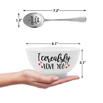 I Cerealsly Love You Bowl and Spoon Set Birthday Retirement Engraved Gift Idea Box Basket for Him Her for Women Man Mom Father Aunt Grandparents Set of 2 Christmas Halloween Thanksgiving Housewarming