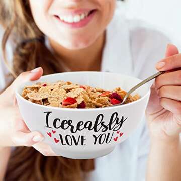 I Cerealsly Love You Bowl and Spoon Set Birthday Retirement Engraved Gift Idea Box Basket for Him Her for Women Man Mom Father Aunt Grandparents Set of 2 Christmas Halloween Thanksgiving Housewarming