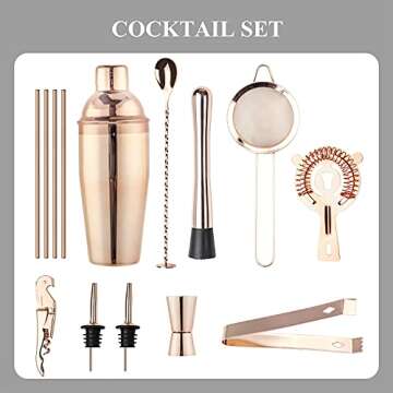 VG Cocktail Shaker Set with Acrylic Stand | 14 Pieces Mixology Bartender Kit | Bar Tools Set with All Bar Accessories for Dink Mixing, Beginers Home Bartending