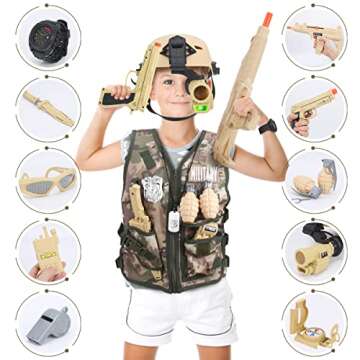 CAPTAIN CHAOWING 17 PCS Kids Army Costume, Military Soldier Dress up Role Play