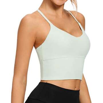 VIBOJOY Longline Strappy Padded Sports Bras Workout Running Tank Crop Tops Yoga Gym Fitness Activewear for Women(Light-Green,Small)