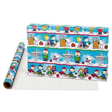 American Greetings 105 sq. ft. Peanuts Christmas Wrapping Paper Bundle with Cut Lines, Peanuts Characters (3 Rolls 30 in. x 14 ft.)